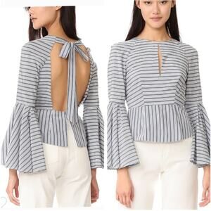 Milly size 2 silk blend bell sleeve blouse open back blue white stripes